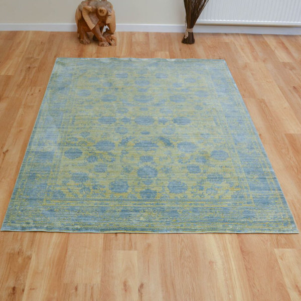 Home Loft Concept Teppich Aqua aus gewebter Seide in Blau/Gelb | Wayfair.de